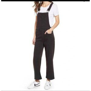Paige Size 24 Nellie Overalls Black Overdye Denim Wide Leg Cropped New